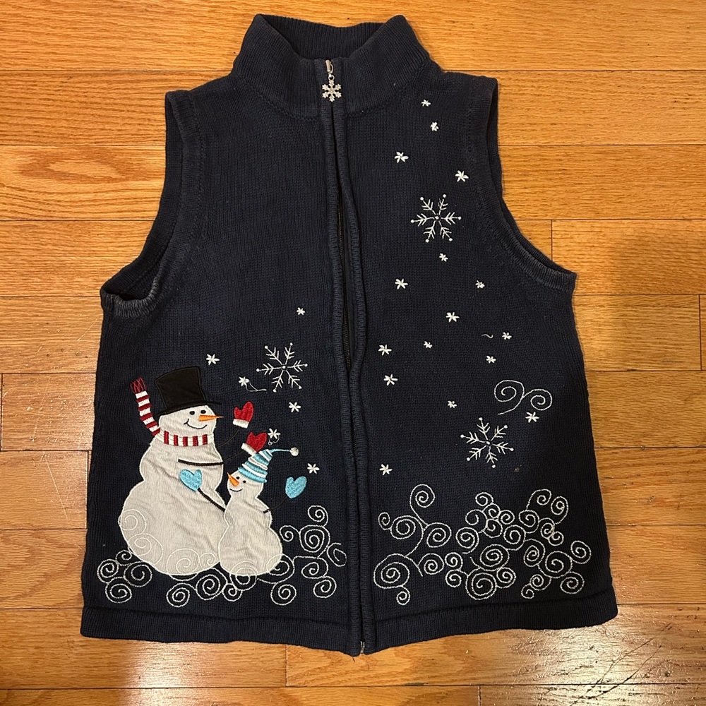 Christopher & Banks Navy Knit Snowflake Vest